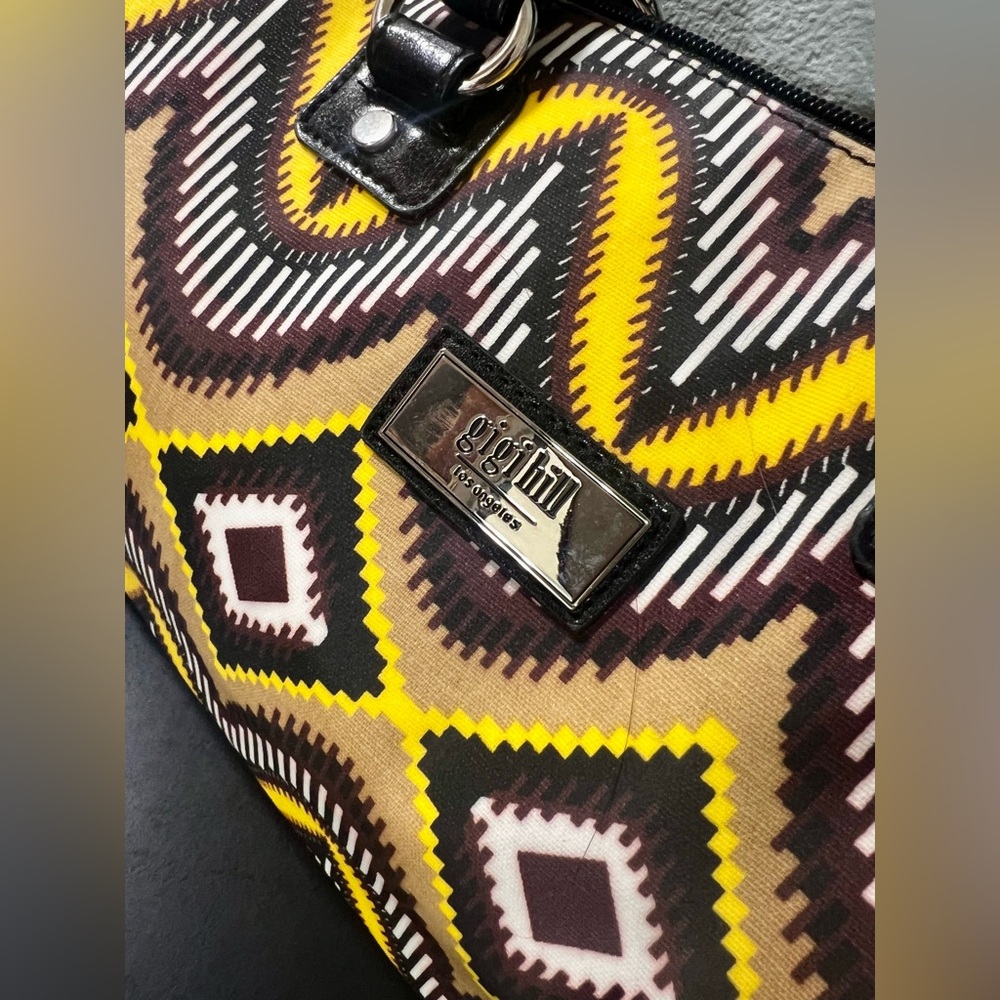 NEW Gigi Hill Los Angeles Sunburst Zigzag Patterned Bag Yellow Brown Aztec Boho - Picture 3 of 12